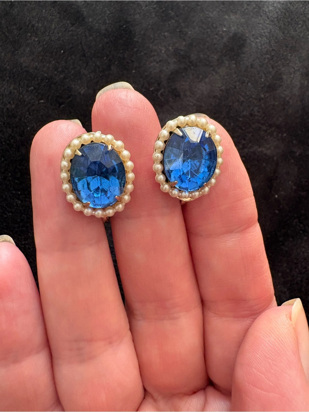 Blue Crystal and Pearl Halo Stud Earrings - Women Jewelry